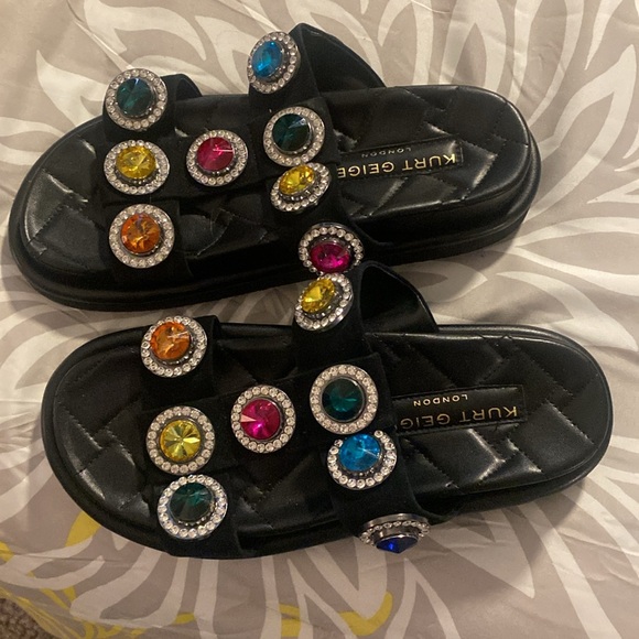 Kurt Geiger Black Slides with Multicolored Jewels - Picture 3 of 3